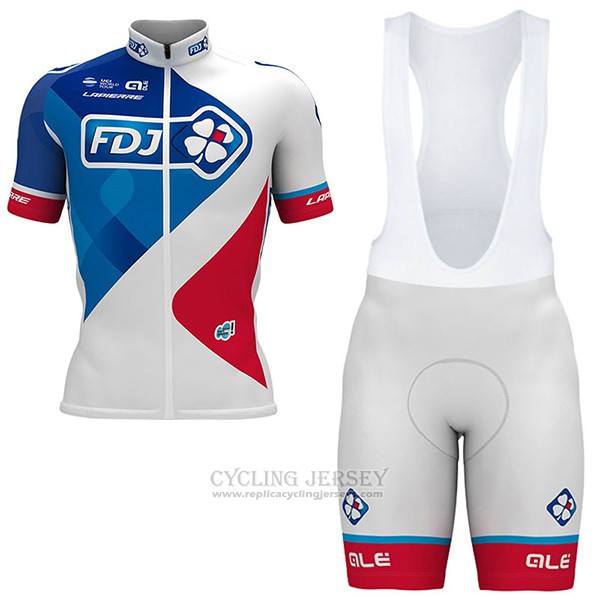 2017 Cycling Jersey FDJ White Short Sleeve and Bib Short
